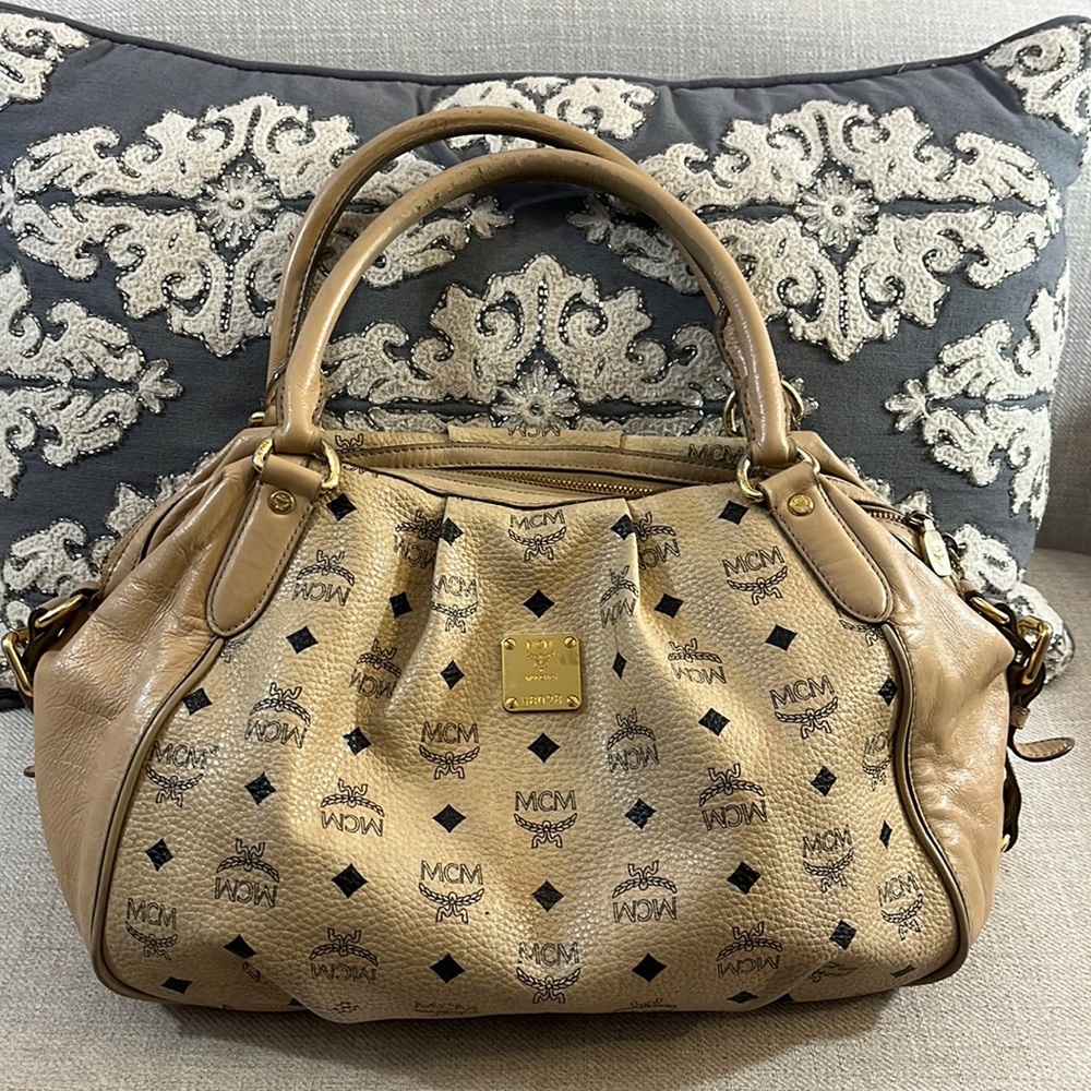 MCM Beige Visetos Leather Handbag